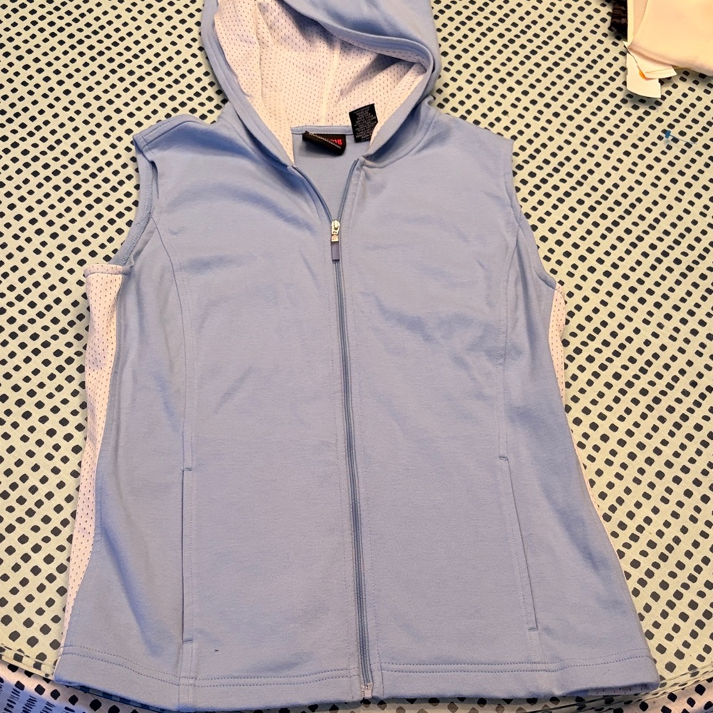 Vintage Y2K Sky Blue Sleeveless Zip-Up Hoodie
